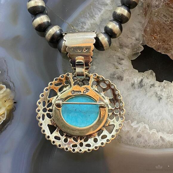 Carolyn Pollack Southwestern Style Sterling Silver Oval Turquoise Pendant/Brooch - Picture 4 of 10